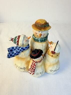 Snowman Family Figurine “ My Family Is My Treasure” Winter Christmas Resin Decor